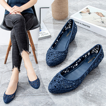 2021 summer new jelly shoes waterproof womens wedge openwork breathable womens rain shoes non-slip plastic soft surface beach shoes