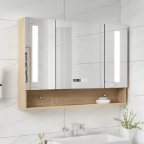  Modern simple bathroom solid wood smart bathroom mirror cabinet Wall-mounted defogging mirror box bathroom waterproof mirror cabinet