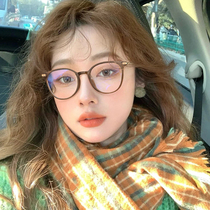 Little Red Riding Book myopia can be matched with a number of brown glasses frame women's round frame transparent flat light anti-blue plain face small