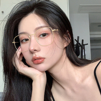 ins wind glasses frame womens big face is thin big frame plain makeup gold silk edge net red models can be equipped with myopia glasses have a degree