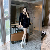 Guan Xiaotong Tang Yin Tongtong Lacquer Leather Short Boots Woman 2021 New autumn coarse heels white boots with European and American heels