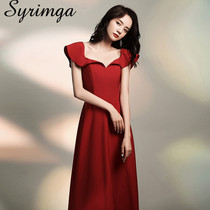 Syrimga bridal toast with 2021 new wedding red noble atmosphere straight shoulder evening dress fairy gas woman