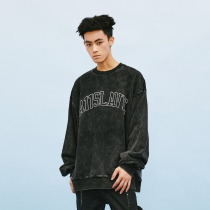 A11SLAVE new national tide base American letter printing High Street wash do old plus velvet pullover round neck sweater