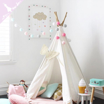 milky INS Nordic style Childrens game house Folding white four-corner tent Indian decorative wooden frame tent