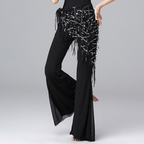 Flower Peacock Belly Dance Hip Scarf Triangle Scarf Sequin Waist Scarf Practice Waist Chain Hand Hook Silk Oriental Dance Belt Hip