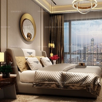 Italian light luxury leather double bed 1 8 meters Bentley post-modern Hong Kong-style wedding bed Villa model room furniture