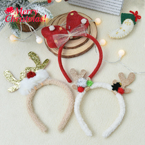 Cartoon Plush Hair Stirrup Cute Deer Corner Hair Adorned Head Hoop Lamb Hair Elk Hair Card-card Christmas Day washed face Card Issuer