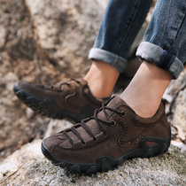 Jeep shield outdoor mens shoes head layer cowhide daily casual leather shoes leather wear-resistant lace-up low-top shoes