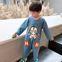 Childrens jumpsuit cartoon cotton boy long sleeved pajamas Altman anti-kick air-conditioning clothing autumn and winter leisure home wear