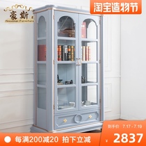 American furniture Original light luxury solid wood bookcase with glass door bookcase Nordic storage storage wine cabinet Display cabinet