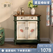American pastoral style retro furniture storage Ultra-thin painted hand-painted American small entrance cabinet Shoe cabinet