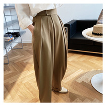 New high waist Velcro suit pants women Korean version of loose wide leg mopping pants slanting placket pants women 2021 spring and summer