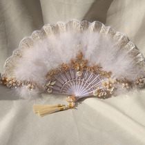 Evening original Lolita new classical feather folding fan sweet fairy girl Lolit court fan pendulum