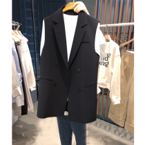 Small man long slim vest vest female Spring and Autumn New Korean double-breasted shoulder sleeveless suit pony jacket