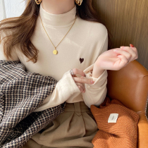 Plus velvet base shirt female winter thickened inner with 2021 new foreign style Joker Velvet White half high collar long sleeve top