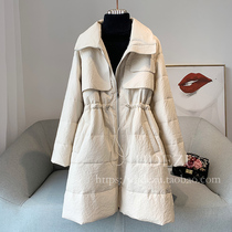 2021 Winter new imported sheep leather leather down jacket womens waist slim long goose down leather jacket