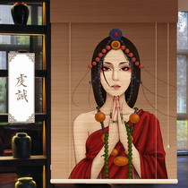New Chinese tea room background printing opera Peking opera Huadan catering bamboo curtain curtain maid beauty hanging painting door curtain