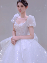 French light wedding dress 2021 new bride winter temperament main yarn Small Man Palace wind Starry Sky tail out yarn