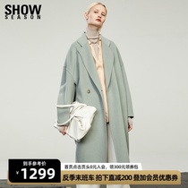 7-color Australian Mao_2021 minimalist design retro bean green high-end double-sided cashmere coat womens long double-sided