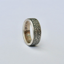 Swiss franc handmade silver coin restructuring ring snow flower pattern ring couple friend gift