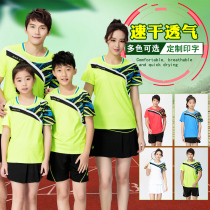 Quick-drying badminton suit suit mens and womens summer short-sleeved tennis table tennis suit Sportswear parent-child clothing top printing