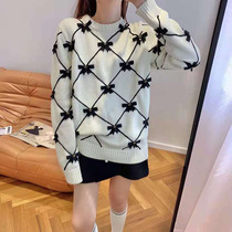2021 early autumn new bow knitted letter sweater foreign style long loose vest womens wild coat tide