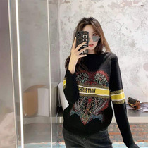 Autumn and winter 2021 New jacquard black sweater long sleeve round neck pullover top female knitted base shirt foreign tide
