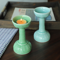 Ceramic candlestick for Buddha butter lamp table Longquan celadon candlestick for the god of wealth Buddha lamp household offering base