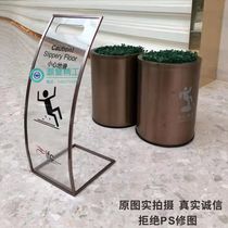 Stainless steel L foot parking sign vertical and careful ground slide is being repaired and cleaned in progress Warning sign