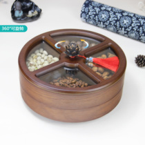 Solid wood double-layer rotating European living room household snacks melon seeds creative grid with lid Wooden dried fruit box