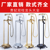 European style Imperial Concubine bathtub faucet floor-standing double-pillar shower side vertical all copper retro dumb black gold