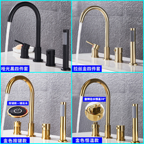 All-copper thermostatic bath faucet Cylinder side embedded split four-piece rain shower hot and cold rotatable faucet