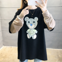 Pregnant women small autumn coat women 2021 spring and autumn Net red age reduction short long sleeve loose fake Two T-shirt