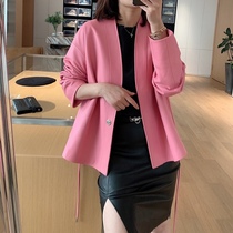 Mandy mom Italian sheepskin leather leather jacket womens nightgown collar tether belt spring new long-sleeved