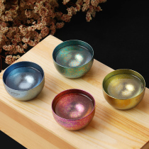Titanium artisan outdoor portable pure titanium double layer small tea cup ice flower color titanium tea bowl tea set masters cup wine glass Ta8743