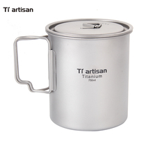 Titanium Craftsman outdoor pure titanium coffee cup folding handle 750ml Large capacity portable travel cup with lid TA8315