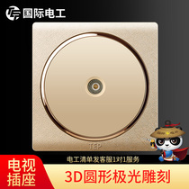 3D carved switch socket panel home 86 champagne gold cable closed circuit interface TV one point two socket