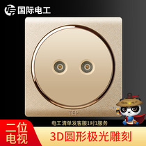 3D carved switch socket panel home 86 champagne gold cable closed-circuit TV HD two-digit TV socket