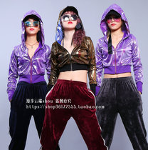 Laser silver sequin coat female navel hip hop hip hop hip hop dress loose jazz dance dress purple performance costume