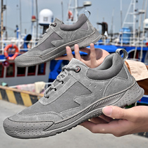 First layer cowhide mens shoes autumn new leather breathable soft-soled sports shoes mens casual leather shoes thick-soled hiking shoes