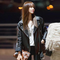 Leather sheepskin motorcycle leather jacket jacket female star Yoona the same oversize loose mid-length bf