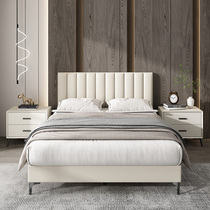 Leather bed Modern minimalist master bedroom Italian disposable double bed Nordic solid wood Minimalist soft bag bed small apartment light luxury bed