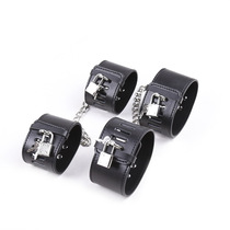 Sex pu leather with lock handcuffs foot cuffs Couple games flirting toy handcuffs Bundle shackles shackles