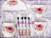 Korean imported tableware TOPMATE red rose bone china coffee cup European tea cup coffee spoon 9p set