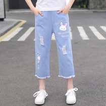 7 Girls Pants Summer Thin 2021 New Summer 8 Western Style Children 10 Children Denim Capri pants 12 Years