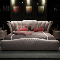 2021 new bed leather bed double bed leather modern minimalist style bed Master bedroom wedding bed High-end bed atmospheric net red