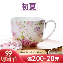 Large capacity bone china cup with lid sealed cup fresh Cup large ceramic breakfast cup soup cup oatmeal household Milk Cup