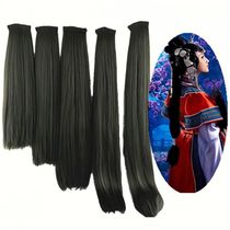 Ancient costume single hair row new style wig curly hair hair ancient style Hanfu black high temperature silk straight hair piece
