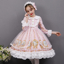 Girls lolita genuine princess dress winter dress children long sleeve autumn winter plus velvet Loli Loita skirt