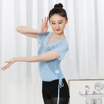 Short-sleeved classical dance practice suit Ancient style adult mesh top womens short Chinese dance clothing body rhyme yarn clothing women